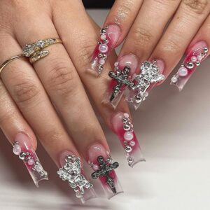 Stone worked press on nails