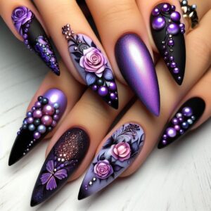 Floral themed artificial nails